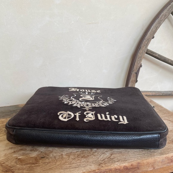 JUICY COUTURE Brown Velvet Leather Padded Clutch Bag Computer Tablet Case NEW!!!